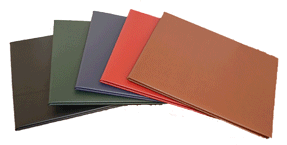 blue, green, red, tan and black bonded leather diploma covers